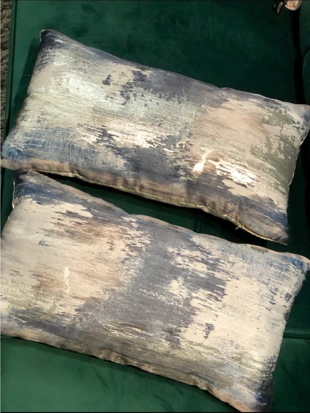 West Elm Blue and Silver Abstract Velvet Lumbar Pillow - Picture 5 of 7